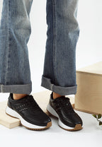 Women's black studded real leather sneakers for casual outings