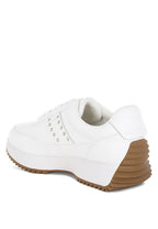 Women's white studded real leather sneakers, stylish and comfortable for daily wear