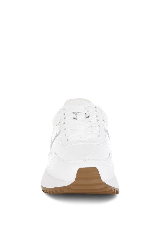 Women's white studded real leather sneakers for casual wear
