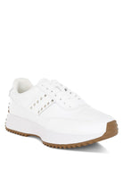Women's white studded real leather sneakers for casual outings