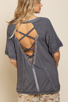 Women's Shirts Studded Strappy Back Waffle Mixed Knit Top