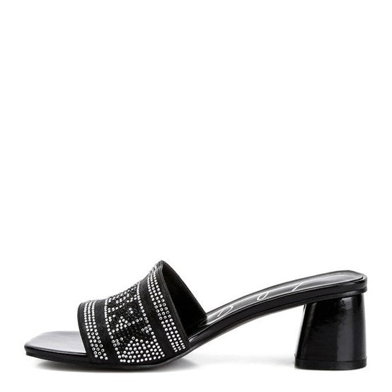 Rag Company women's black heeled sandals with studded straps studio 55 New York sandals