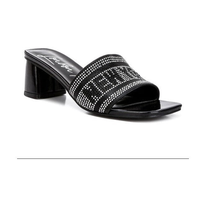 Rag Company women's black block heel studio 55 New York sandals with rhinestone detailing