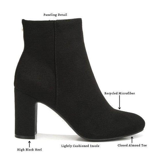Rag Company stylish ankle boots for women in black with high block heel and recycled microfiber material