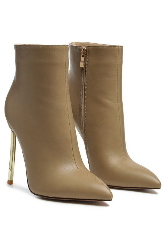 Rag Company stylish beige booties with a sleek design and gold stiletto heels for a chic look