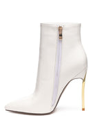 Stylish beige booties with pointed toe and sleek design for a modern look
