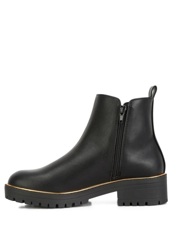 Rag Company stylish block heel boots for vacation with a sleek black design and dual side zippers