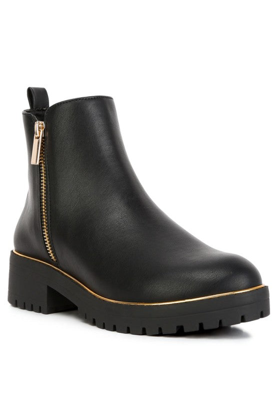 Rag Company stylish block heel boots for vacation with a sleek black design and side zipper