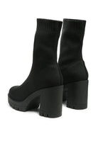 Rag Company black knitted women's boots featuring a stylish block heel footwear design