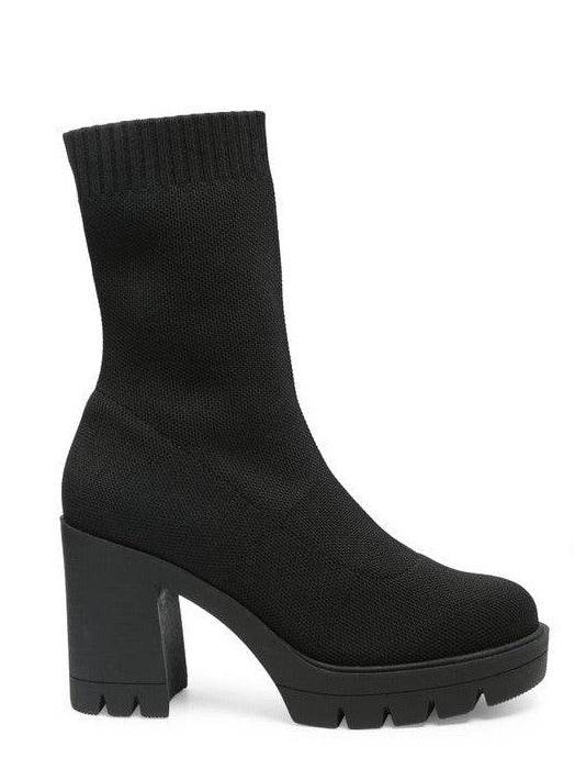 Rag Company stylish block heel footwear in black with a sleek knit design and chunky sole
