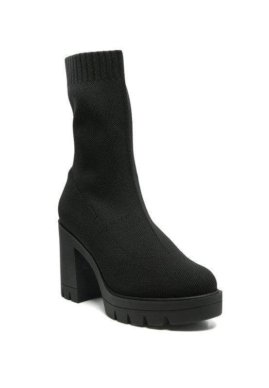Rag Company stylish block heel footwear in black with a pull-on design and chunky sole