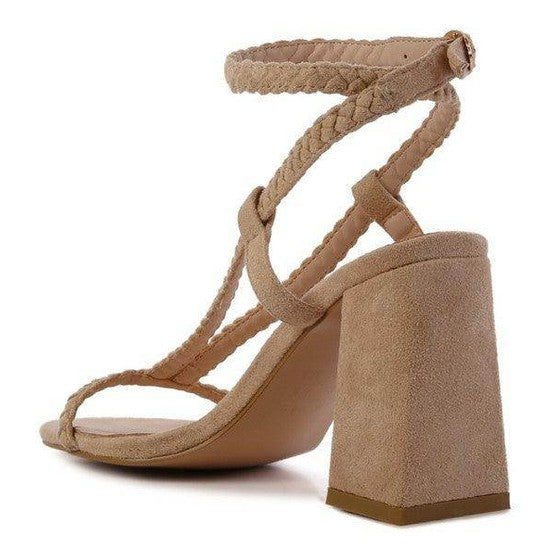 Rag Company stylish block heel shoes in beige with braided straps for trendy outfits