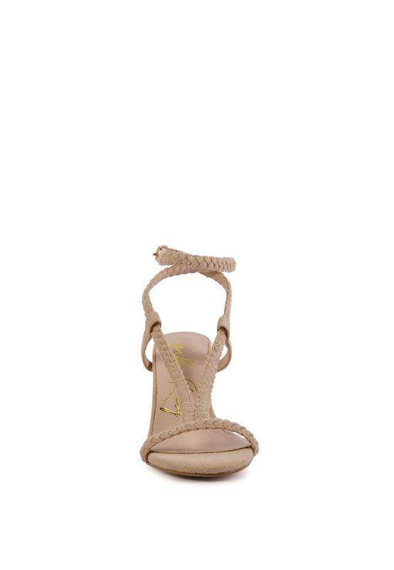 Rag Company stylish block heel shoes in beige with braided straps for a trendy look