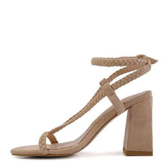Rag Company stylish block heel shoes in beige with a braided strap design for elegant occasions
