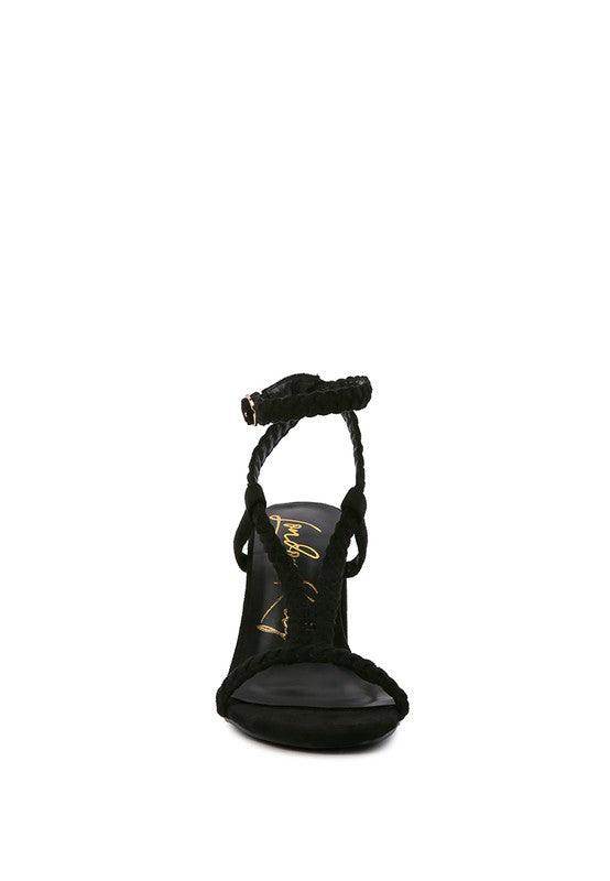 Rag Company stylish block heel shoes in black with braided design and ankle strap for a chic look