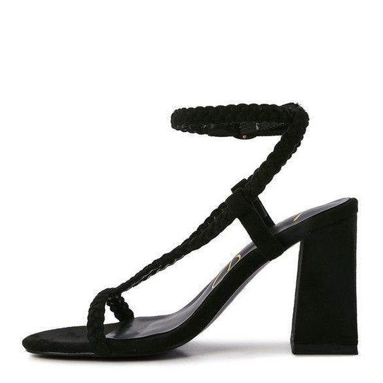 Rag Company stylish block heel shoes in black with braided straps for elegant occasions