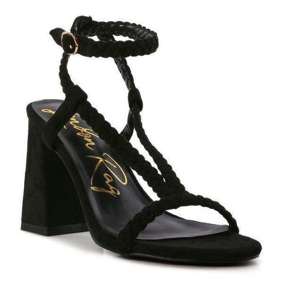 Rag Company stylish block heel shoes in black with braided straps and a sleek design