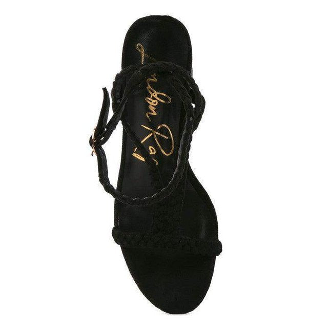 Rag Company stylish block heel shoes in black with braided straps for elegant and trendy looks