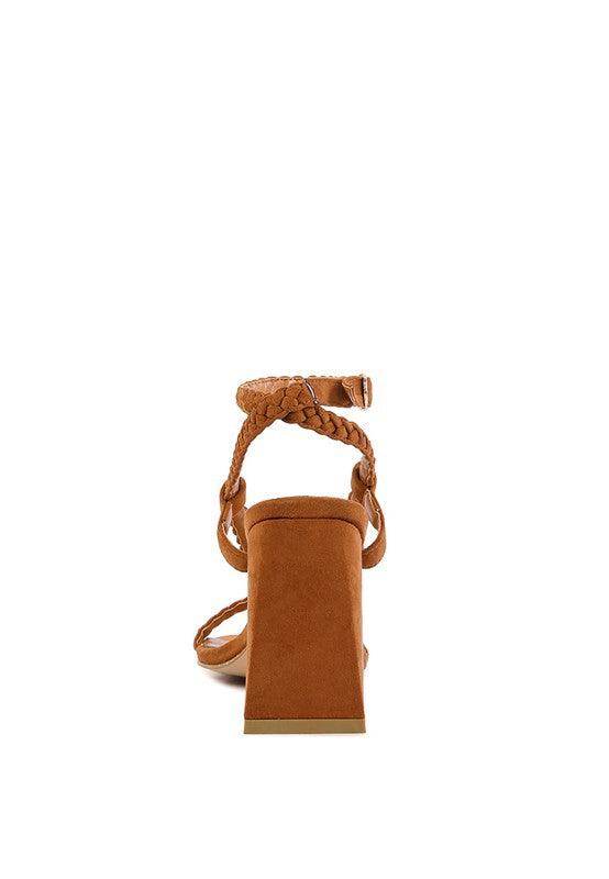 Rag Company stylish block heel shoes in brown with braided straps for elegant styling