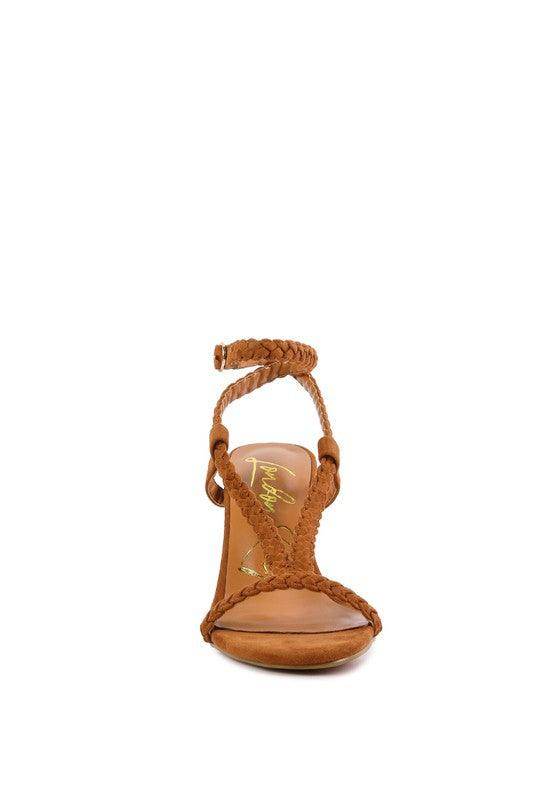 Rag Company stylish block heel shoes in brown with braided straps for elegant summer looks