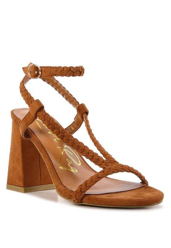 Rag Company stylish block heel shoes in tan with braided straps for a chic look