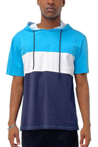 Men's WEIV stylish blue block tee with a hood and colorful block design for casual wear