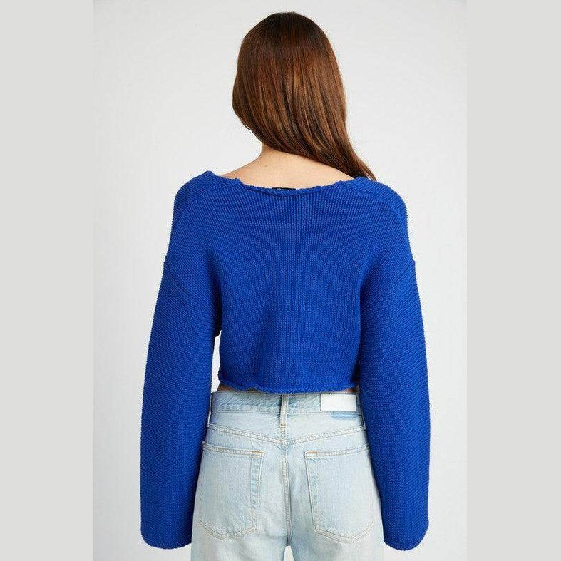 Emory Park stylish blue crop top with long sleeves and a relaxed fit, perfect for casual outfits