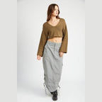 Emory Park stylish blue crop top paired with a long gray skirt for a trendy look