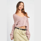 Emory Park stylish blue crop top with a relaxed fit and V-neck design for a trendy look