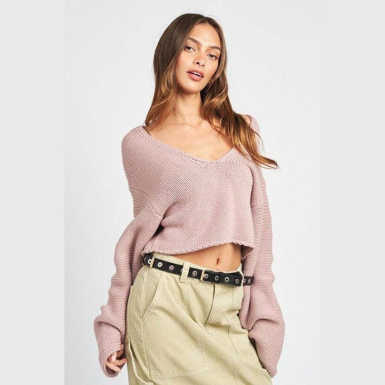 Emory Park stylish blue crop top with a relaxed fit and V-neck design for a trendy look