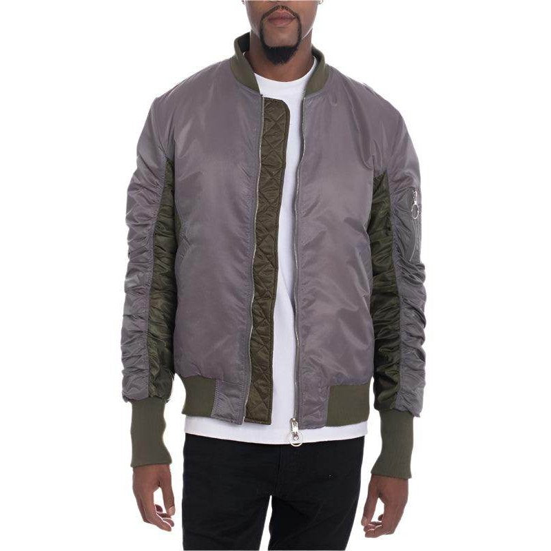 WEIV stylish bomber jackets for men in grey and olive green with quilted detailing