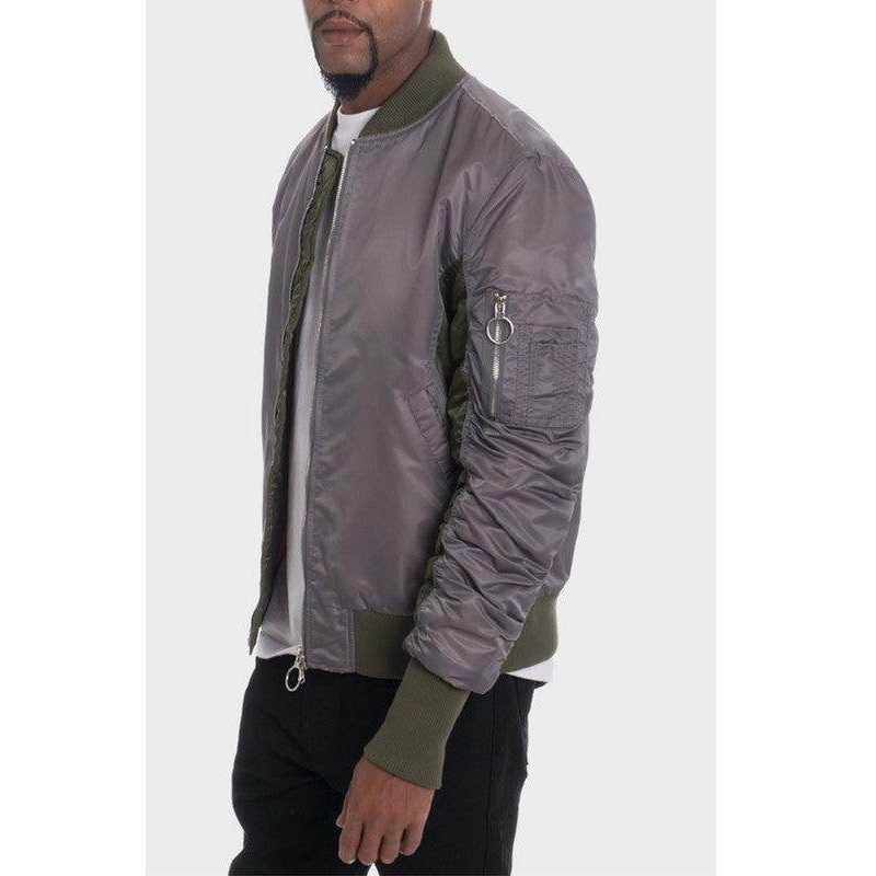 WEIV stylish bomber jackets for men in olive green and gray with a zip pocket and ribbed cuffs