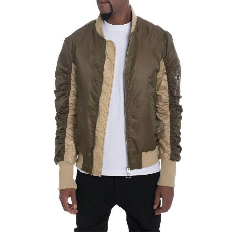 WEIV stylish bomber jackets for men in olive green with contrasting sleeves and zip-up design