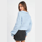 Emory Park stylish cableknit sweater in light blue with a cozy cropped design