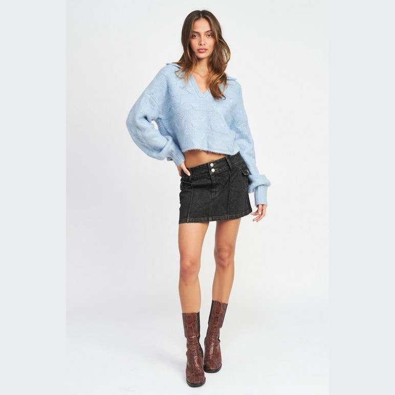 Emory Park stylish cableknit sweater in light blue, perfect for trendy fall outfits