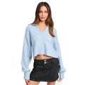 Emory Park stylish cableknit sweater in light blue with a cropped fit and v-neck design