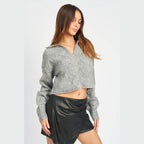 Emory Park stylish cableknit sweater in gray with a cropped design and relaxed fit