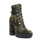 Rag Company stylish camo boots for vacations with lace-up design and chunky heel