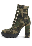 Rag Company stylish camo boots for vacations with high heel and laced design