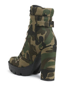 Rag Company stylish camo boots for vacations with high heel and lace-up design