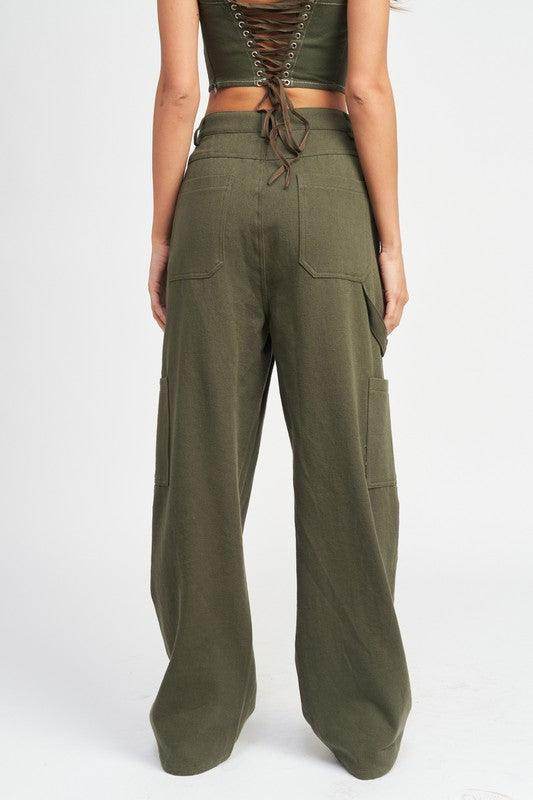 Emory Park women's stylish cargo pants for travel in olive green with a relaxed fit and functional pockets