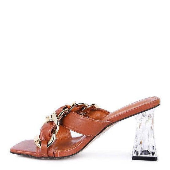 Rag Company stylish clear strap heels with a trendy chain detail and a chic transparent block heel