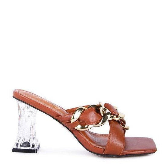 Rag Company stylish clear strap heels with a chic chain detail and a unique transparent block heel