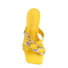 Rag Company stylish clear strap heels in vibrant yellow with a chunky chain detail
