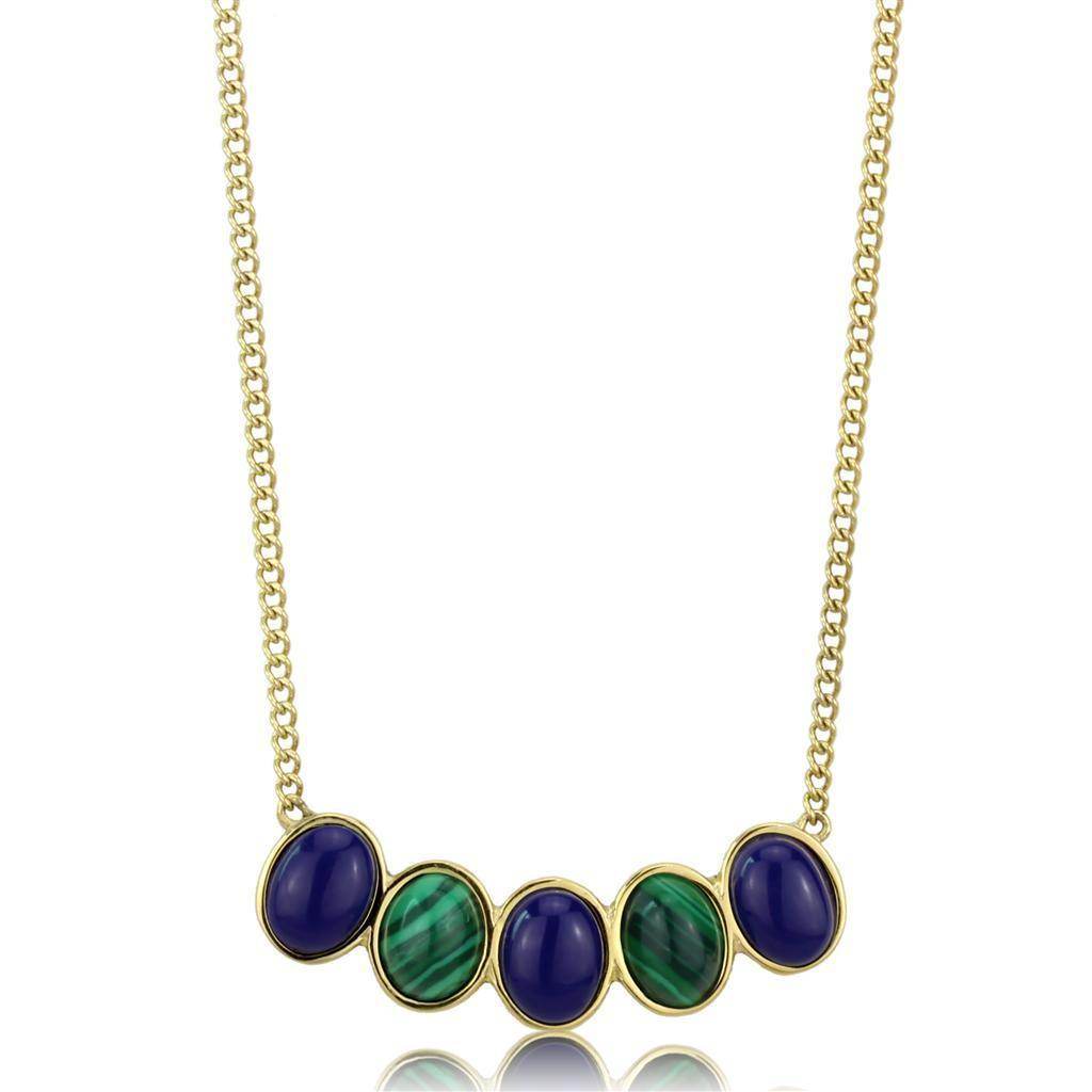 VacationGrabs stylish gold necklace for travel featuring vibrant blue and green stones