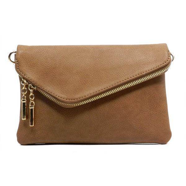 Brown stylish handbag for vacation with gold zipper and trendy design for easy carrying