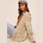 La Miel stylish knit cardigan in beige with unique geometric patterns for a trendy look