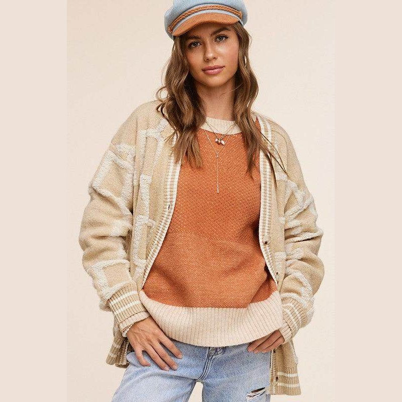 La Miel stylish knit cardigan in beige with soft texture and relaxed fit for casual outfits