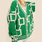 La Miel stylish knit cardigan in green with geometric design and button closure