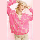 La Miel stylish knit cardigan in bright pink with unique geometric patterns and oversized fit